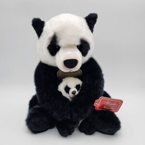 Russ Yomiko Mom and Baby 5"‎ Plush Panda Bear 11" Stuffed Animal Black and White